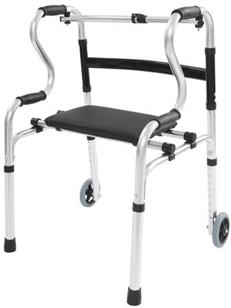 Gehhilfe für Senioren, Rollater mit 2 Rädern, Einstellbare Höhe 75-90cm, Klappbarer Walker, Stabil Gehbock mit Anti-Rutsch-Füße für Herren, Frauen, Senioren, Belastbar 100KG, Silber