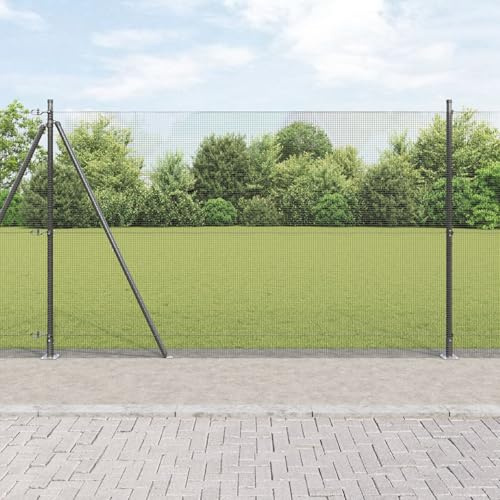 Brokky 3352526 Recinzione a Filo Saldato con 7 Pali Flangiati Grigio 1.4x10 m Acciaio Recinzione Giardino in Metallo Palizzata da Giardino,Recinzioni Decorative da Giardino,Design Bello Robusto e Affi