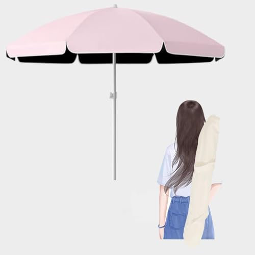 2.4m Market Umbrella, Pink Portable Beach Parasol, Waterproof Garden Canopy, Folding Patio Sunshade for Balcony, Poolside & Terrace - 8.5ft Outdoor Protection