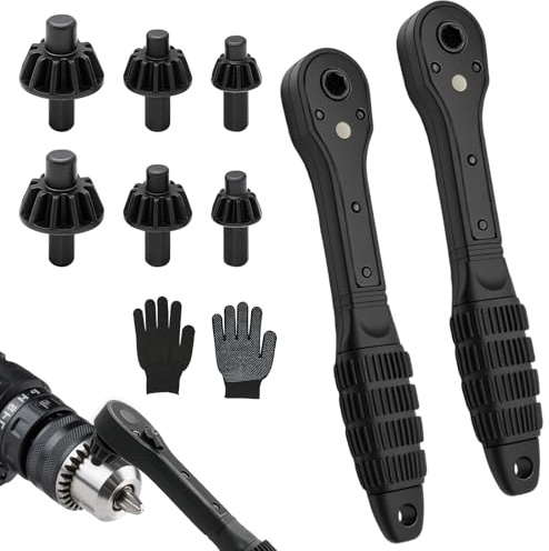 2-in-1 Ratchet Drill Chuck Key Wrench, HYLEBOR 2 PACK Universal Chuck Key Replacement Tool for Ratchet Spanner with 6 Ratchet Drill Bits Compatible with Most Electric Drills and Power Tools