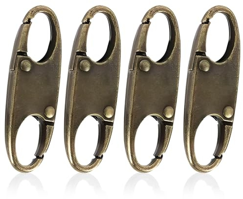 Paquete de 4 candados para cremallera de mochila, clips antirrobo desmontables con mosquetón para viajes y acampadas (Bronce)