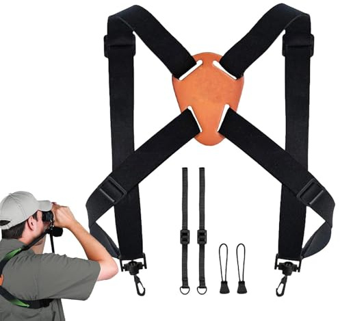 Jlobnyiun Arnés cruzado para prismáticos, de soporte de correa ajustable, soporte de óptica seguro, accesorio de montaje en el pecho, soporte de equipo manos libres, equipo de correa al aire