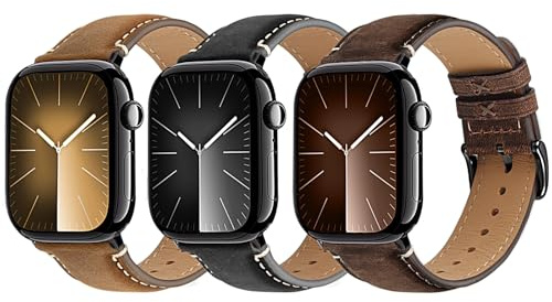 Wristitani 3-pack läderrem kompatibel med Apple Watch-band 44 mm 45 mm 46 mm 42 mm 49 mm 41 mm 40 mm för män, ersättningsband för iWatch Ultra 3/2/1 serie 11 10 9 8 7 SE3 SE3 SE3 2 1, Svart/mörkbrun