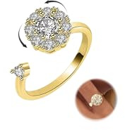 Maynor Anxiety Ring für Damen Frauen，Verstellbare Gold Zirkon Blumen Skills Ringe，Anti Stress Rings，Stress Spinner Fidget Ring gegen Angst–Geschenk für Frauen