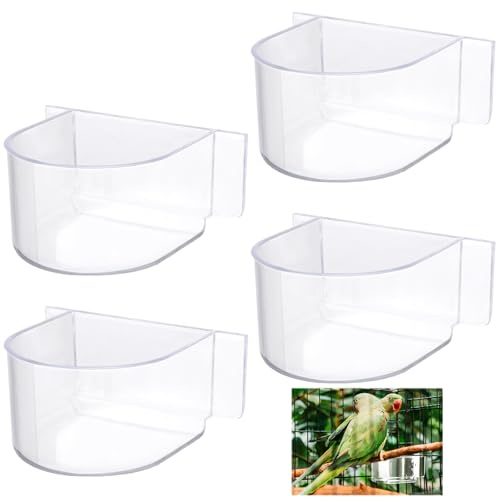 LemonRoad 4 Pcs Bird Cage Feeder Bird Food Water Bowls Dishes for Cage Feeding Drinking Seed Container Feeder Cup Clear Plastic Birdcage Tray Replacement Thick Food Trough Box Supply for Parrot Pigeon