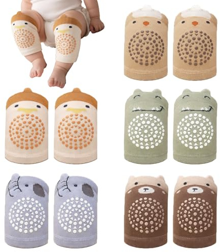 Orizizhic 5 Paar Baby Knieschoner zum krabbeln, Knieschonerbaby Anti Rutsch mit Gummipunkte Krabbelschoner Stulpen Knieschützer Cartoon Muster für Jungen und Mädchen 0-5 Jahre alt Ideal als Geschenk