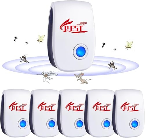 Repelente Ultrasónico de Plagas, 6 Pack Electrónico Repelente Mosquitos Control de Plagas, Repelente Ultrasónico Mosquitos para Interiores, Moscas, Ratones, Cucarachas, Arañas, Roedores