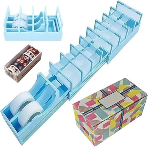 18 Strip Tape Dispenser – Portable Foldable Double Roll Tapes Dispensers, Blade-Free, 18 Tape Strips, Fast Tape Dispenser for Crafts & Gift Wrapping (Blue)