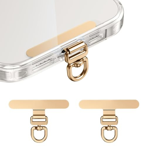 Dermalyx 2 Stück Phone Tether Tab & Lanyard Tab, 360° Drehbarer Clip, Ultra Dünnes Edelstahl Universal Patch, Handykette Plättchen, Handykette Halterung, Double Hook Gold