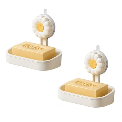 EAAGHK 2 Stück Seifenschale mit Ablauf, Seifenschalen ohne Bohren Doppelstöckiger Seifenhalter mit Saugnapf Soap Holder Wandmontage Selbstentwässernde Seifenablage für Badezimmer Küchenspüle, Weiß