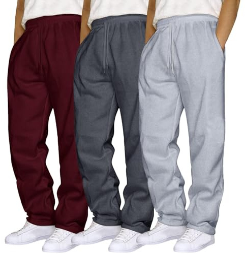 Baggy sportbyxor för män, 3-pack joggingbyxor, herr, breda ben, sweatbyxor, elastisk midja, träningsbyxor, vardag, streetwear, utomhusbyxor, bomull, vandringsbyxor, Y2K, fritidsbyxor, sportkläder, vin