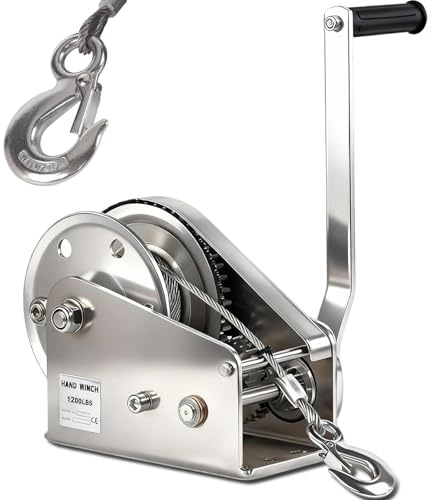Verricello Manuale Acciaio Inox, Verricello Manuale Piccolo con Freno Automatico e Fune in Acciaio Antitorsione da 10 m, Argano Manuale per Traino, Sollevamento, uso Esterno