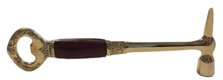 Schooner Bay Co. Brass Ice Hammer and Bottle Opener with Wood Handle, Antiqued Brass Finish, 7-1/2, Decorative Design