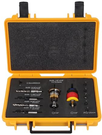 Sorandy Set di Punte per Trapano Svasatore, Punte Coniche in Lega di Alluminio 40CR Acciaio Cr V da 3,2 Mm a 4,8 Mm con Custodia in Plastica Gialla e Collare di Arresto della