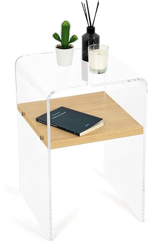mobiltema – Acryl Beistelltisch, nachttisch schmal und klein, Moderner couchtisch in glasoptik, transparent wie Glas, Kleiner Sofa Beistelltisch, glastisch, 35 x 54 x 35 (1, Regal in Holzoptik)