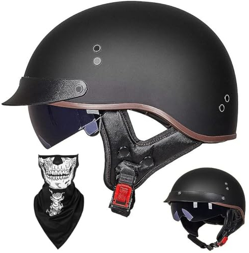 Retro Motorcykel Open Face-hjälm - ECE DOT-godkänd Halvhjälm Med UV-beständigt Visir, Justerbar Passform Aerodynamisk Design