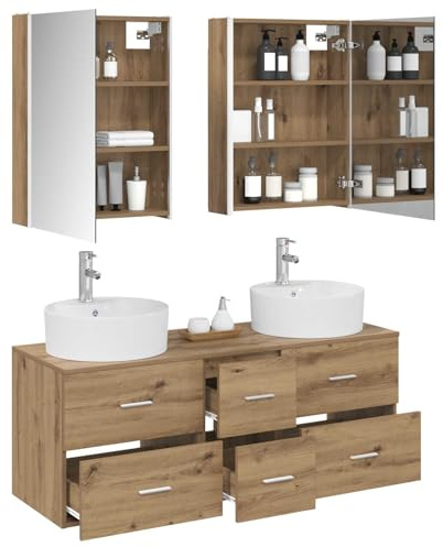 vidaXL Badrumsmöbelset 5 st Artisan-ek Konstruerat trä och glas