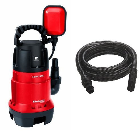 Einhell GC-DP 7835 Clean/Dirty Water Pump | 780W Submersible Pump, 15,700 L/H, Float Switch, 10M Cord | 2-in-1 Electric Sump Pump & Accessory Kit Black Suction Hose 7 Meters with PVC end Fittings