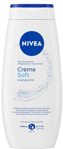 NIVEA Gel Douche Corps Soin Crème Soft, 250 ml | Nettoie & Hydrate, Enrichi en Vitamines C, E & Huile d'Amande Douce, pH Neutre, Tous Types de Peaux