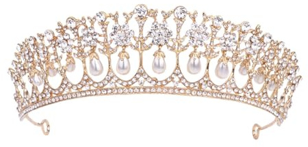 minkissy Vintage Crystal Tiara Baroque Bridal Tiara Crown Rhinestone Headband Pearl Princess Headwear Headdress for Birthday Pageant Wedding Party (Golden)