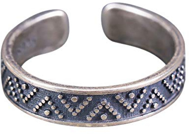 NicoWerk Damen Silberring Schlicht aus 925 Sterling Silber Schmal Vintage Geschwärzt mit Muster Verstellbar Offen SRI564