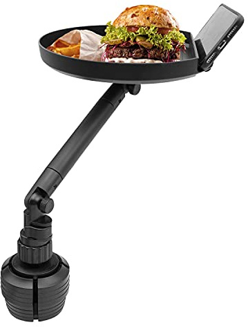 Macally Cup Holder Tray for Car - Adjustable Car Tray Table - Perfect Car Food Tray for Eating with Phone Slot and Swivel Arm - Car Organizer