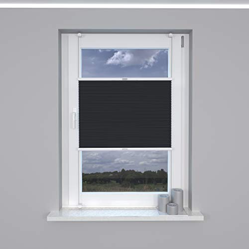 Market-Alley Plissee Klemmfix ohne Bohren Sonnenschutz Plisseerollo Jalousie Lichtdurchlässig und Blickdicht für Fenster & Tür (Schwarz, 45x210cm, BxH)