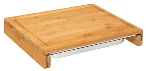 Five - Planche à découper en Bambou avec bac tiroir intégré en INOX 35 x 28.5 cm