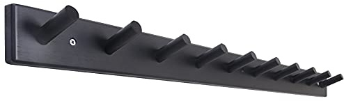 SKOLOO Perchero de madera montado en la pared, gancho de bambú largo de 10 clavijas para colgar mochila, abrigo, toalla, sombrero, 16 pulgadas, agujero a agujero, color negro