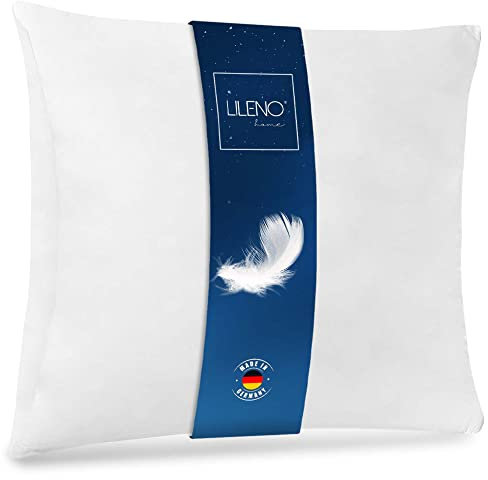LILENO HOME Almohada de plumas de 50 x 50 cm, Cojín de 50 x 50 cm de plumas, Perfecto para alérgicos y niños, Relleno de muelles con 600 g cada uno