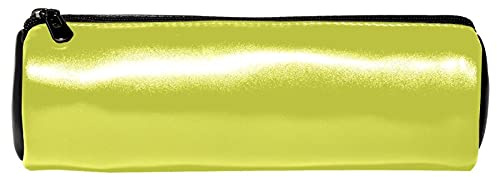 Estuche de piel para lápices de color amarillo luminoso y puro, bolsa de maquillaje para estudiantes, papelería, escuela, trabajo, oficina, almacenamiento