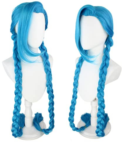 Liamiona Anime Perruque Cosplay Perruque Bleue Avec Double Tresses