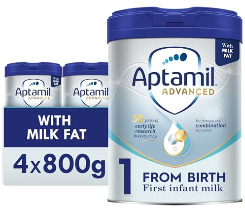 Aptamil Advanced 1 First Infant Baby Milk Powder Formula, from Birth, 800g (Pack of 4)