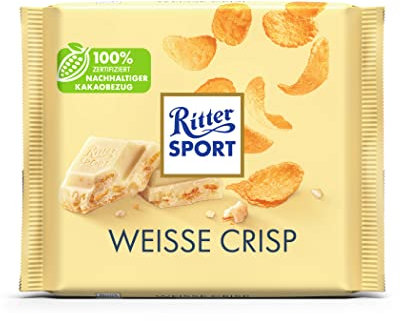 Ritter Sport Weisse Crisp 100 g, weiße Schokolade mit Crisp und Vanille-Note, verfeinert mit Cornflakes und Reis-Flakes, Tafelschokolade weiß für Knusper-Fans