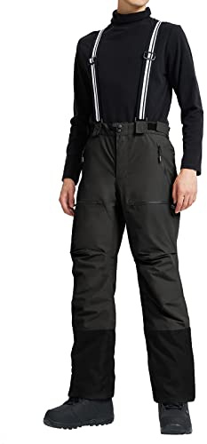 Pioneer Camp Mens Snow Ski Pants Waterproof Insulated Fleece Lined Snowboard Hiking Outdoor Zipper Bottom Leg With Suspenders