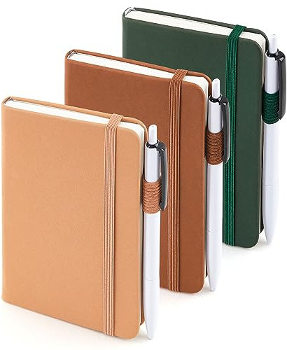 feela Notizbuch A6, 3 Stück Notizbücher Set, Journale Buch Bulk mit 3 Gelstiften schwarz, 80 GSM, 112 Seiten, 8,89x13,97cm, Mini Notizblock Set geeignet für Büro und Schule, Notizheft mit 3 Farben