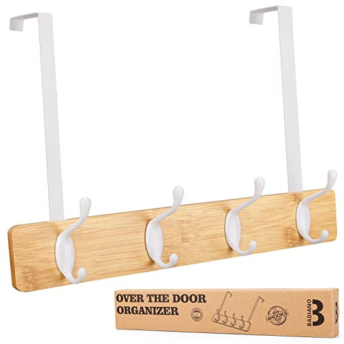 Badiano Over The Door Hook Hanger, 4 Double Hooks, Natural Coat Rack, 15