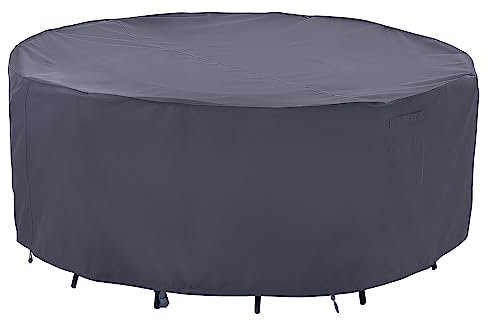 F&J Outdoors Schutzhülle für Gartenmöbel, Robust Wasserdicht Schneeschutz UV-beständige Runde Plane Abdeckung für Gartenmöbel Wetterfest im Sommer und Winter, 213.5x70cm, Grau
