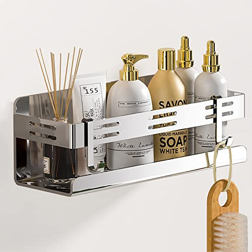 Melairy Duschablage Ohne Bohren Badezimmer Aufbewahrung & Organisation Duschkorb, Rostfreier Stahl Badezimmerregale mit Zwei Haken für Bäder und Küchen