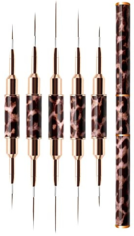 Hausdec Pinceau Liner pour Ongles, 5 PièCes Brosse Liner Nail Art à Double ExtréMité, Manche en MéTal Super Fin Professionnel Ensemble de Pinceaux de D'Ongles