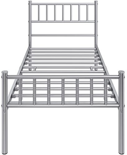 costoffs 3ft Single Metal Bed Frame, Slatted Iron Bed Base with Headboard and Footboard, Silver