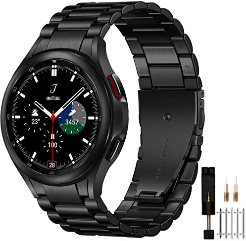 Mastten Kompatibel med Samsung Galaxy Watch 4/Watch 5/Watch 6/Watch 7 armband utan mellanrum i rostfritt stål för Galaxy Watch 5 Pro 45 mm/Watch 4/6 Classic 47 mm 46 mm 43 mm 42 mm svart