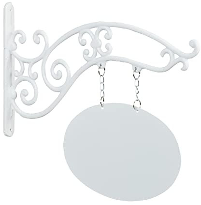 Relaxdays Insegna Personalizzata in Ghisa, Targa da Porta Bar, Negozio, Ingresso Giardino Casa, Cartello Vintage, Bianco, 36 x 43 x 3 cm