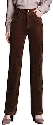 DISSA Pantalon Femme Taille Haute Droit Velours Côtelé | Cinq poches, zip, bouton, jambe droite, velours côtelé. Pantalon travail, velours côtelé, pantalon droit