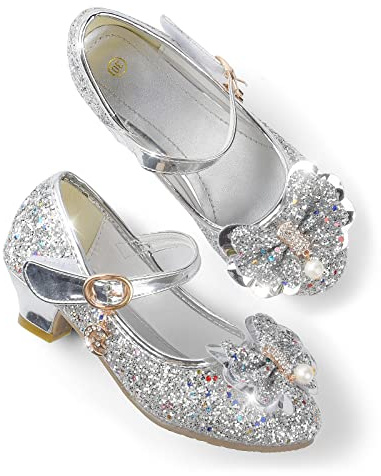 JerrisApparel Prinsessa Klä upp Skor för Flickor Mary Janes Bröllop Födelsedag Party, Silver, 26 EU