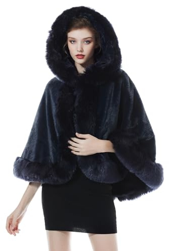 BEAUTELICATE Donna Mantello Corto con Cappuccio in Pelliccia Sintetica Stola in Pelliccia Caldo Cappotto per Matrimonio Invernale Sposa
