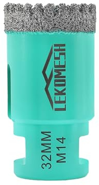 Diamond Tile Core Drill Bit - 32mm Tile Hole Saw Cutter for Porcelain Ceramic Granite Marble Stone, LEKOMESH, M14 Thread