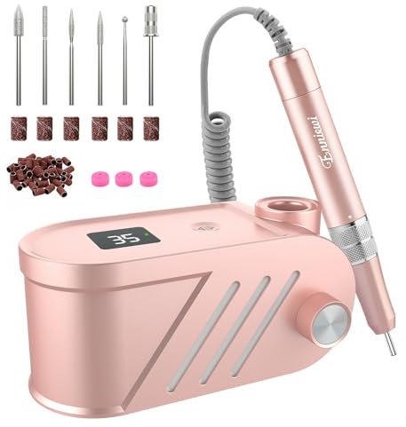 Enniewi Nagelfräser Professioneller 35000U/M, für Gelnägel und Acrylnägel, Bit-Lock Design, Fräser Maniküre Pediküre Set und LED-Anzeige, Rose