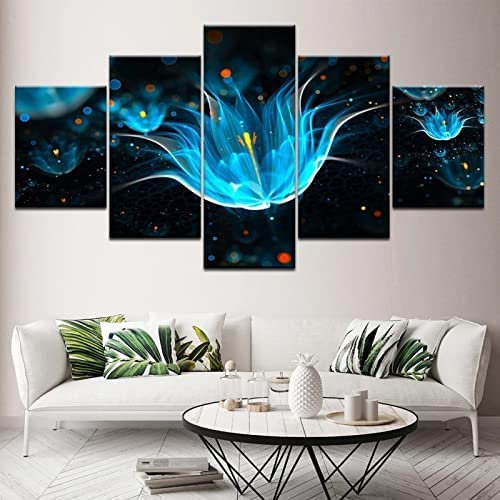 Wandkunst Leinwanddrucke 5 Stück Leinwand Bilder Moderne Wandbilder Wohnzimmer Wohnkultur Modulare Bilder 5 Teiliges Wandbild Blaue Blume Poster Malerei Kunstwerk (Xl/Ohne Rahmen 150 X 100-4N0T+D3I