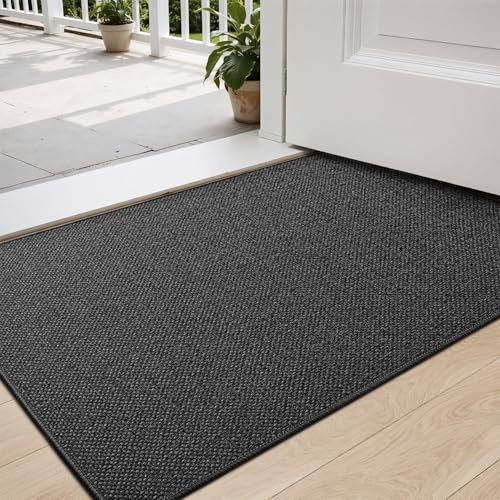 DEXI Dörrmatta 60 x 90 cm, Dörrmatta Inomhus Halkfri Smutsfångare, absorberande Insida Entrématta, Tvättbar Låg Profil Dörrmattor för Entré, Leriga Skor och Tassar, Mörkgrå